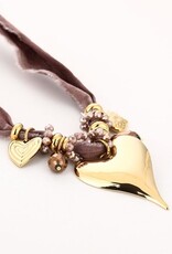 Bedel ketting hartjes - bruin