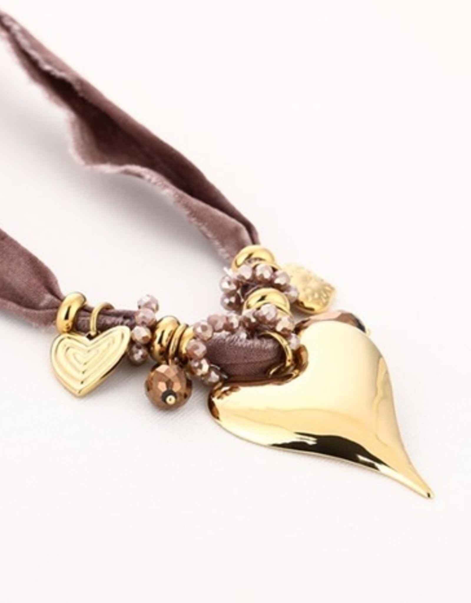 Bedel ketting hartjes - bruin