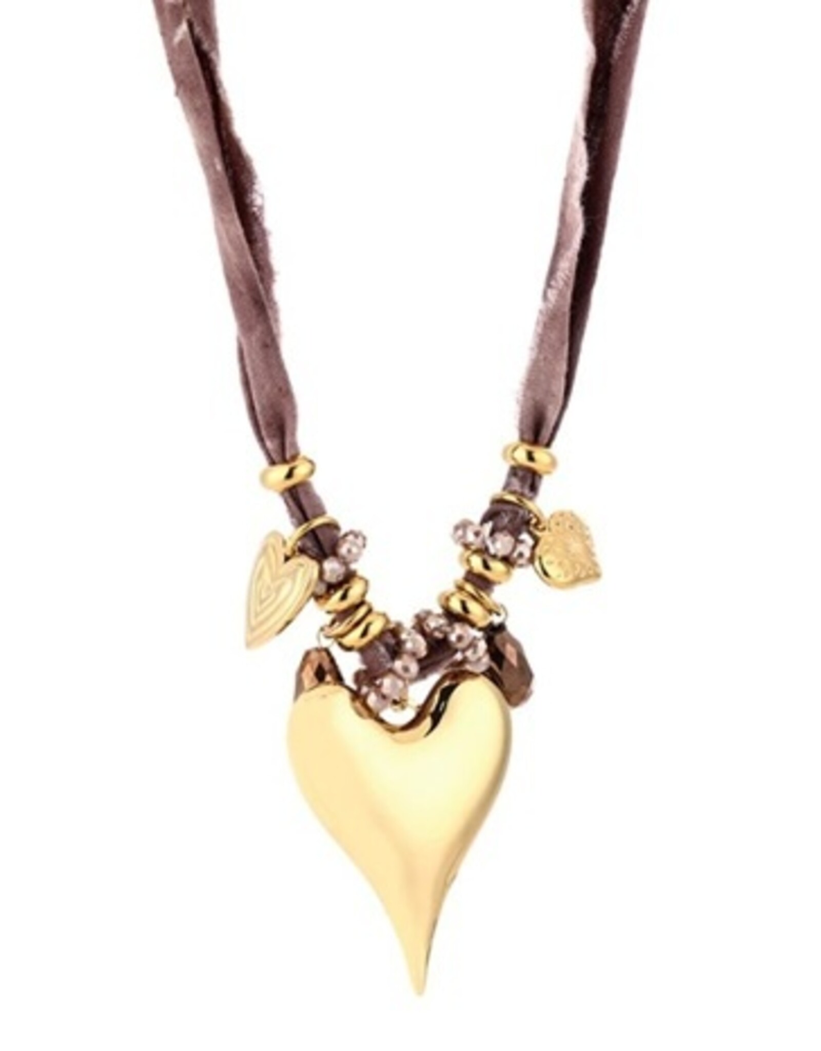 Bedel ketting hartjes - bruin