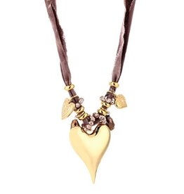 Bedel ketting hartjes - bruin