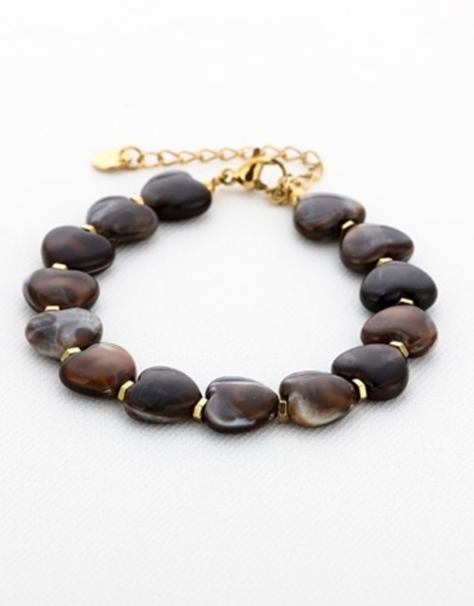 Kralen armband hartjes - bruin