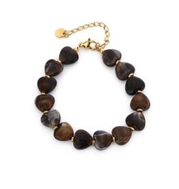 Kralen armband hartjes - bruin