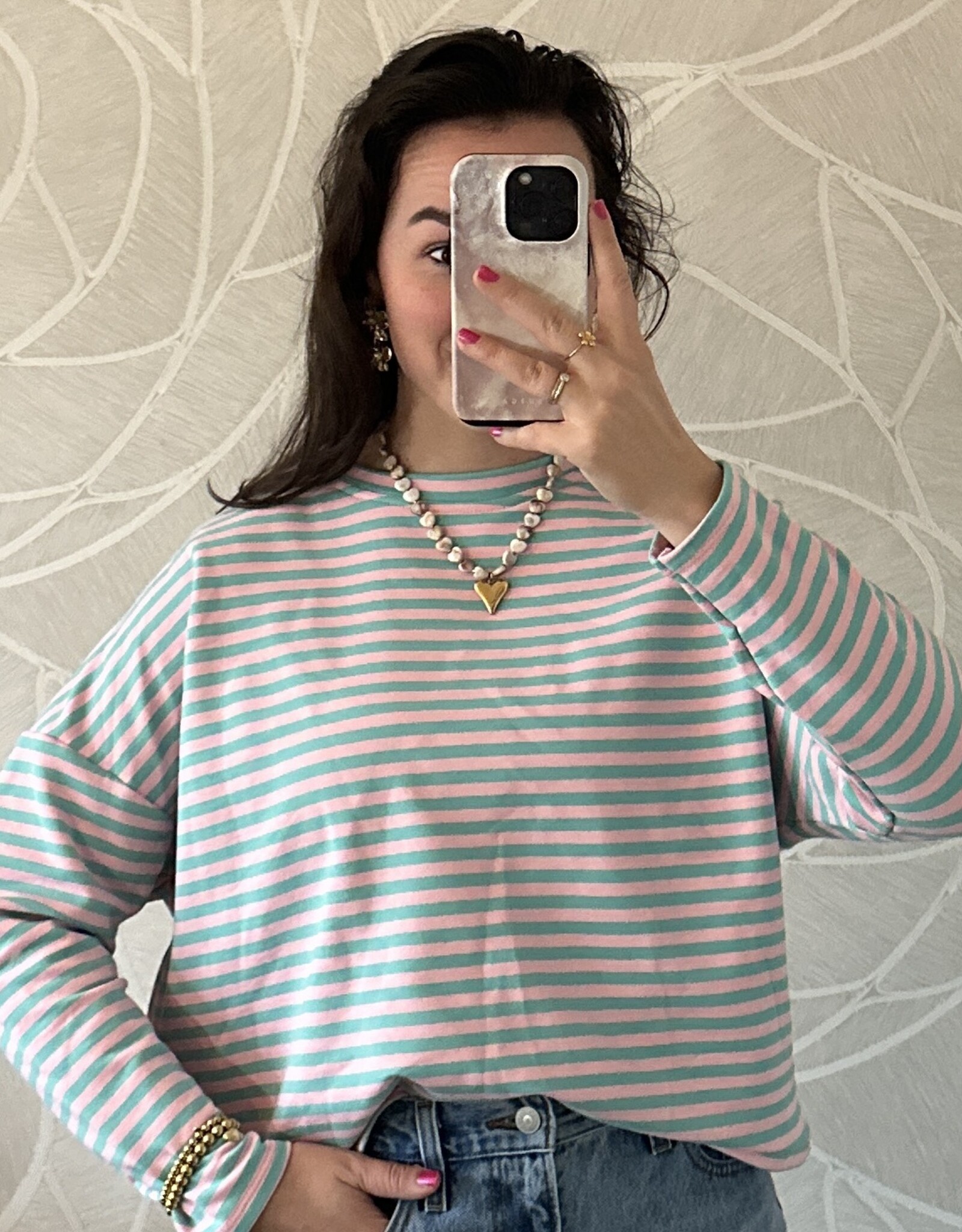 Gestreept shirt - roze/turquoise