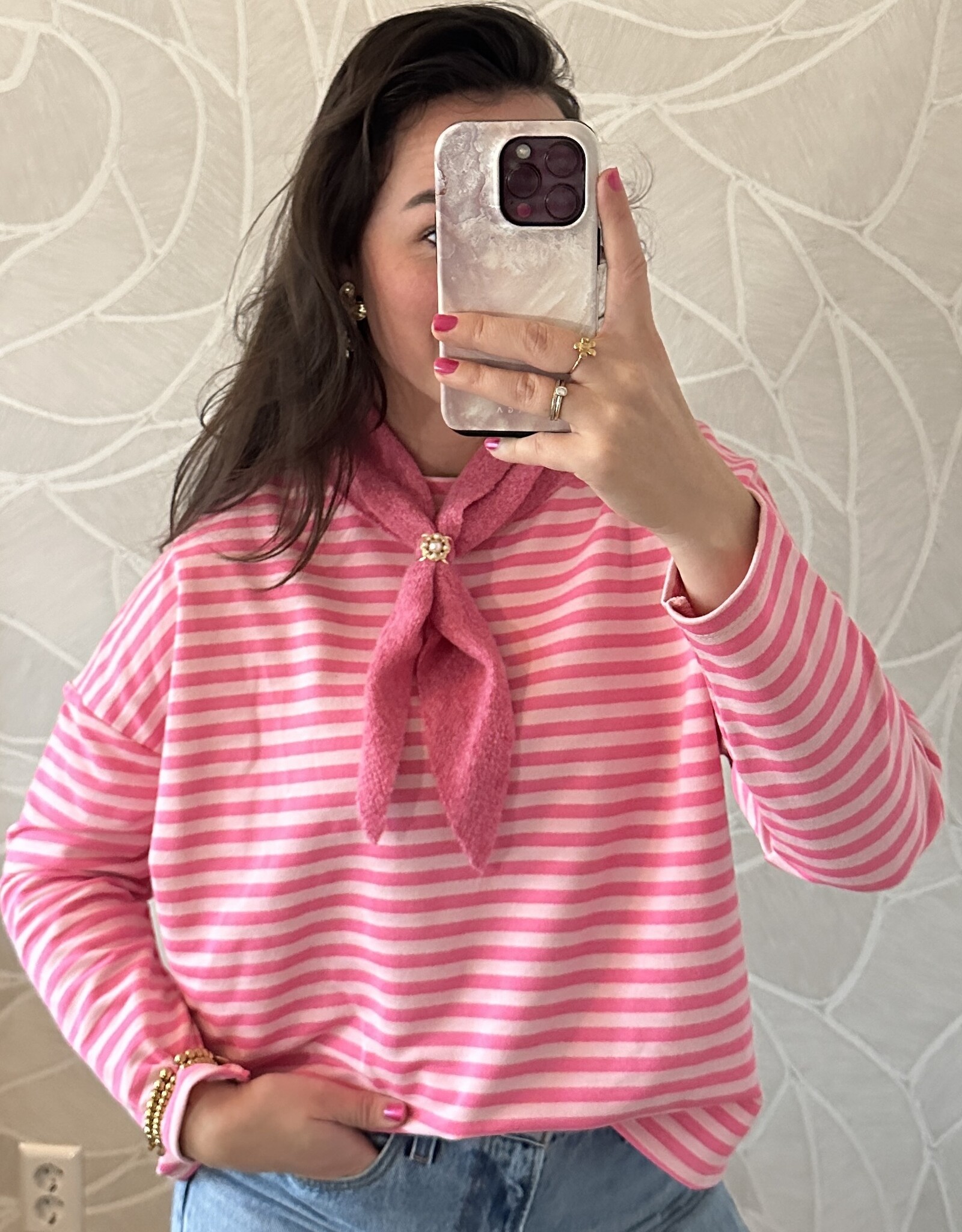 Driehoekig sjaaltje gebreid - roze