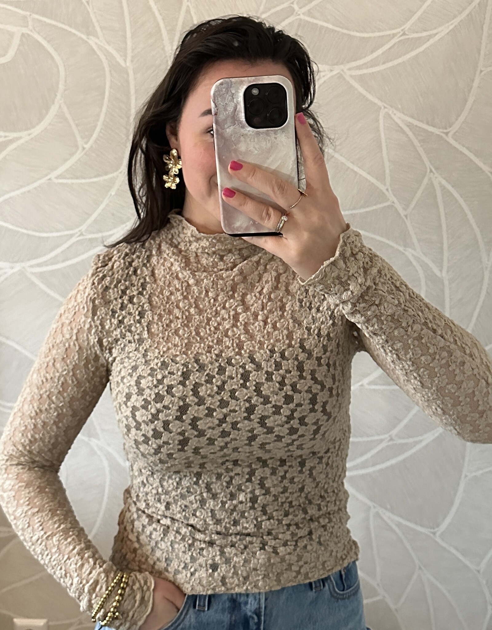 Kanten top Arina - beige