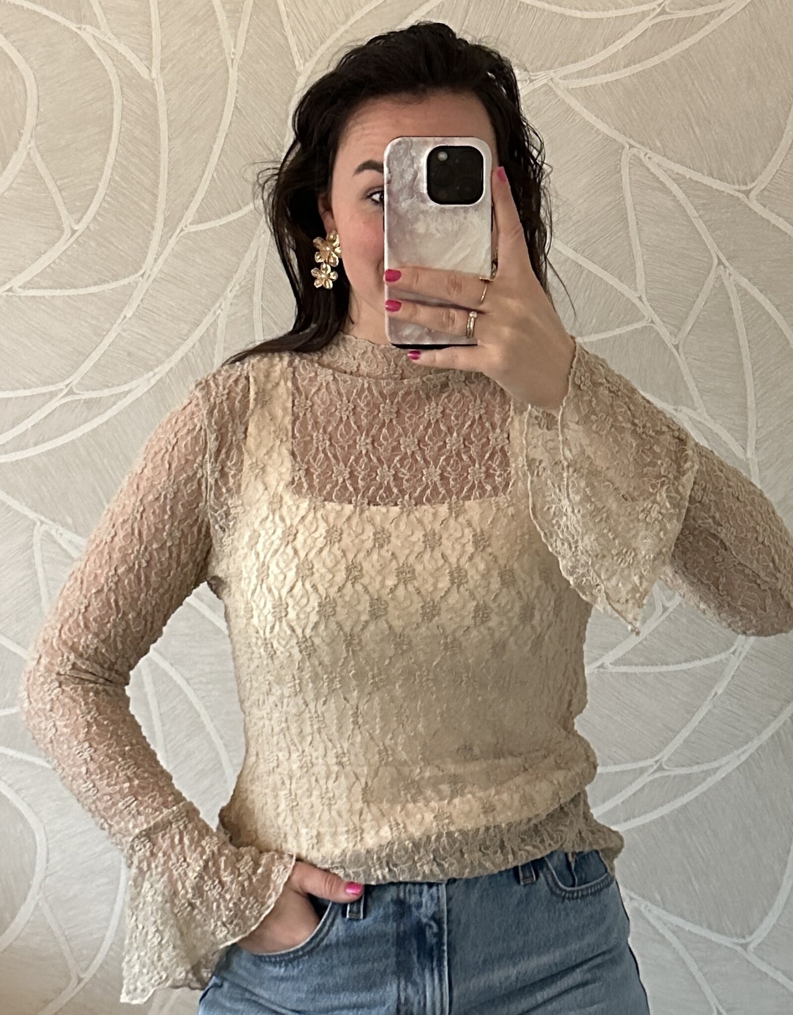 Kanten top Kaya - beige