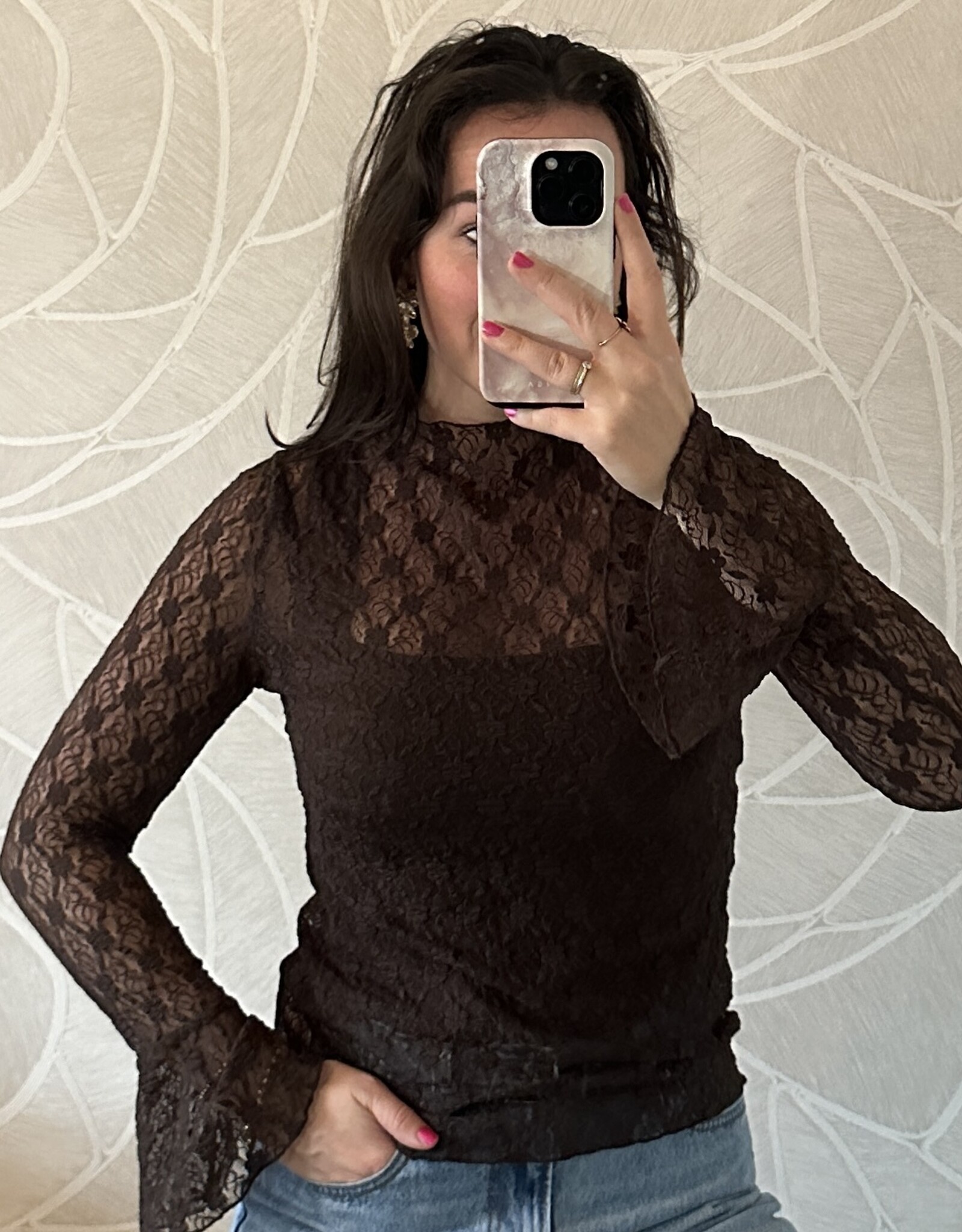 Kanten top Kaya - bruin