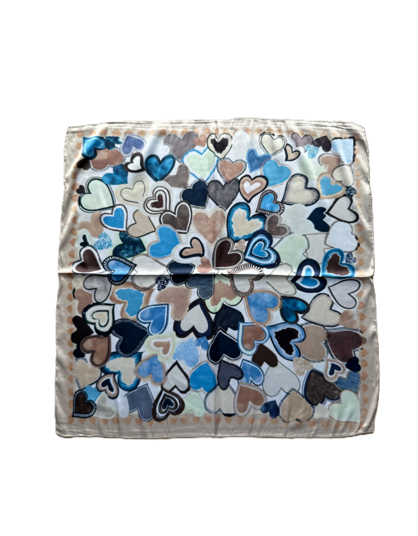 Sjaaltje hartjes - creme/blauw