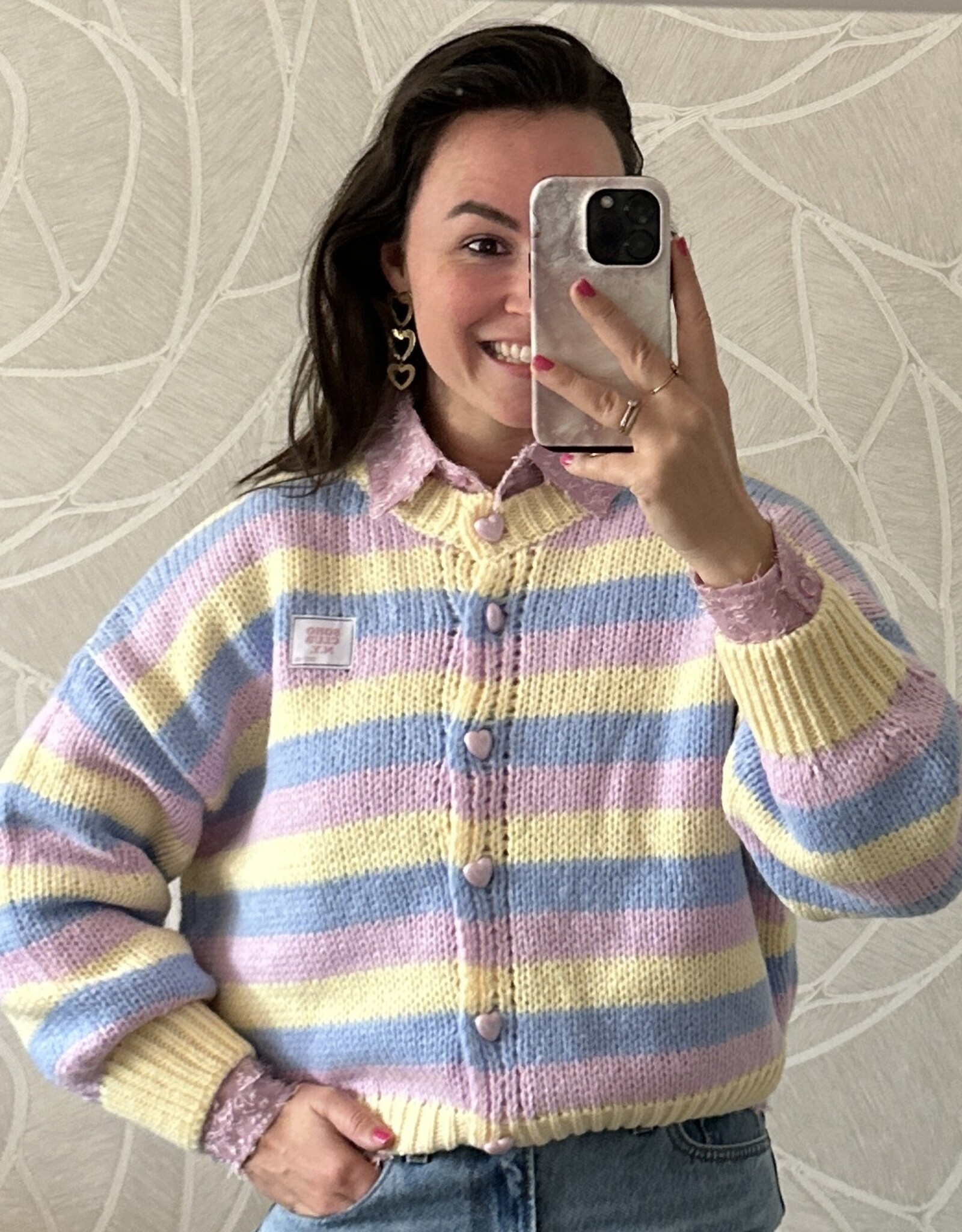 Gestreept vest hartjes - lila/geel/roze