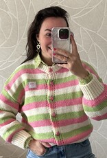 Gestreept vest hartjes - roze/groen/creme