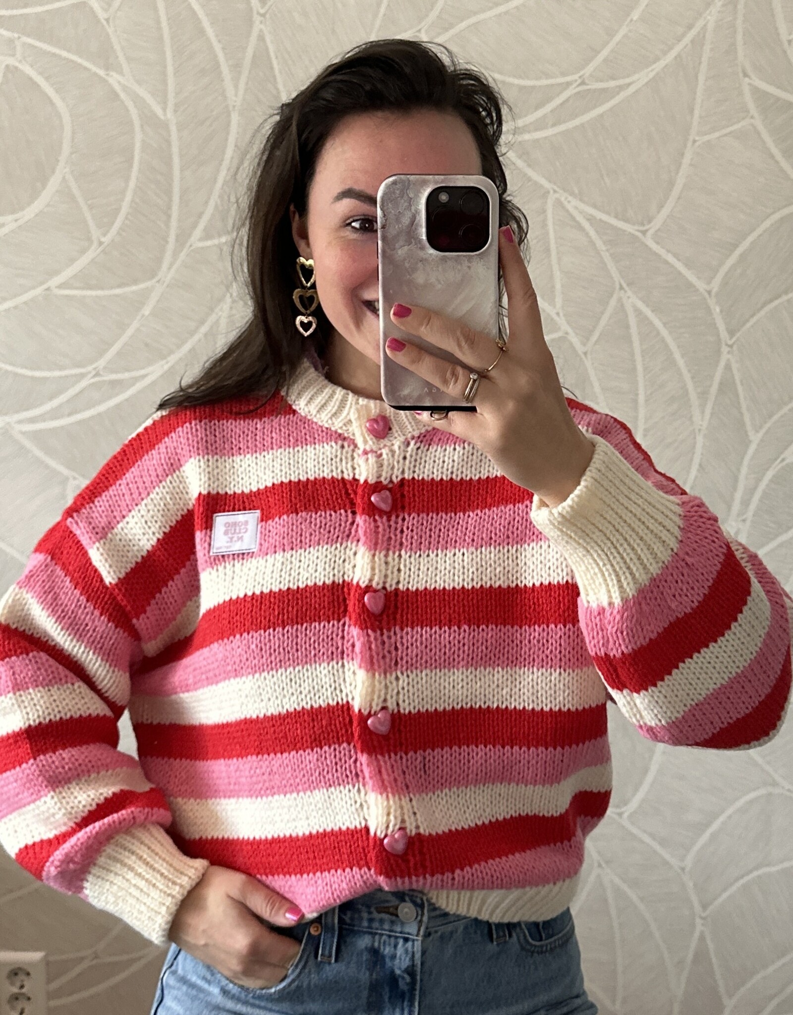 Gestreept vest hartjes - roze/rood/creme