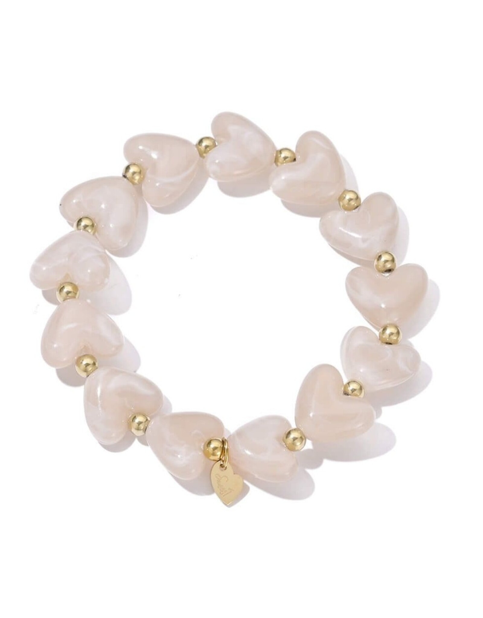 Kralen armband hartjes - beige