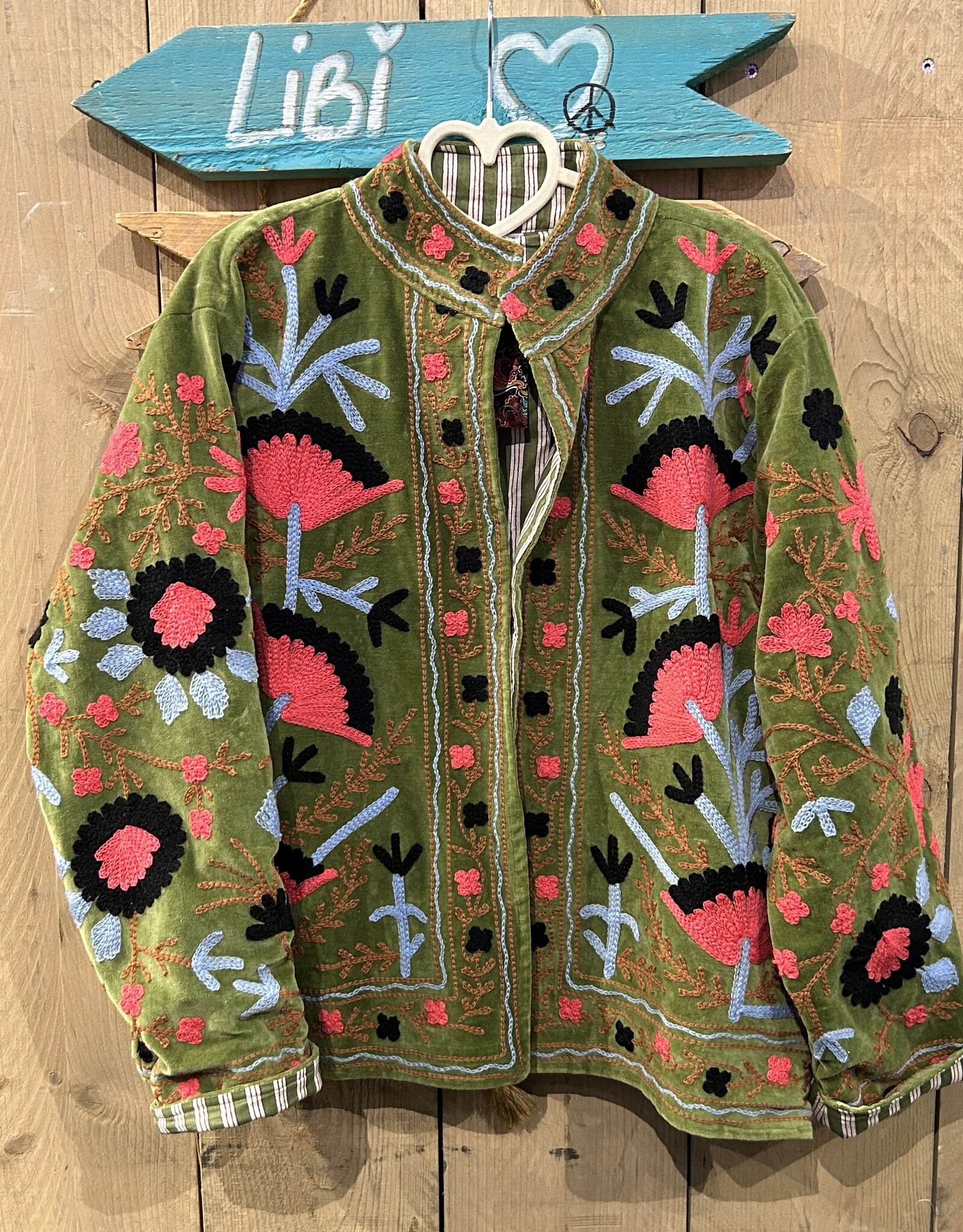 Suzani velvet jasje – groen bloemen