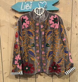 Suzani velvet jasje – grijs bladeren