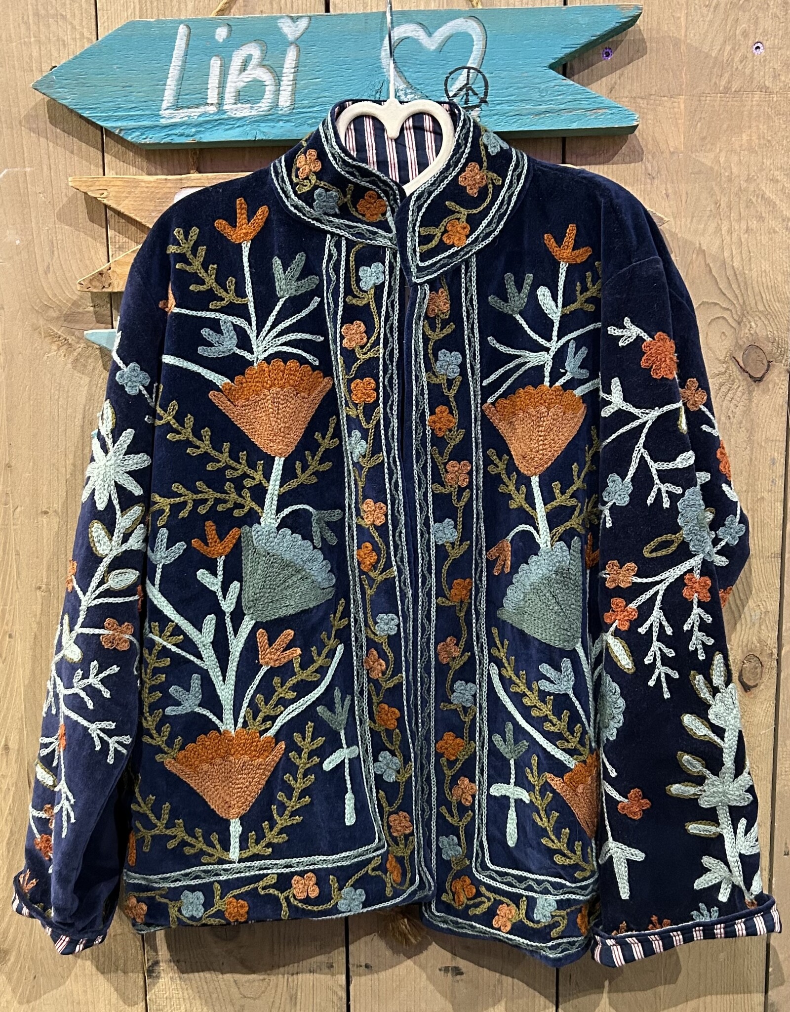 Suzani velvet jasje – donkerblauw bloemen