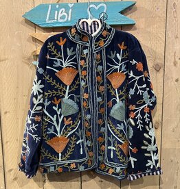 Suzani velvet jasje – donkerblauw bloemen