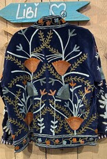 Suzani velvet jasje – donkerblauw bloemen