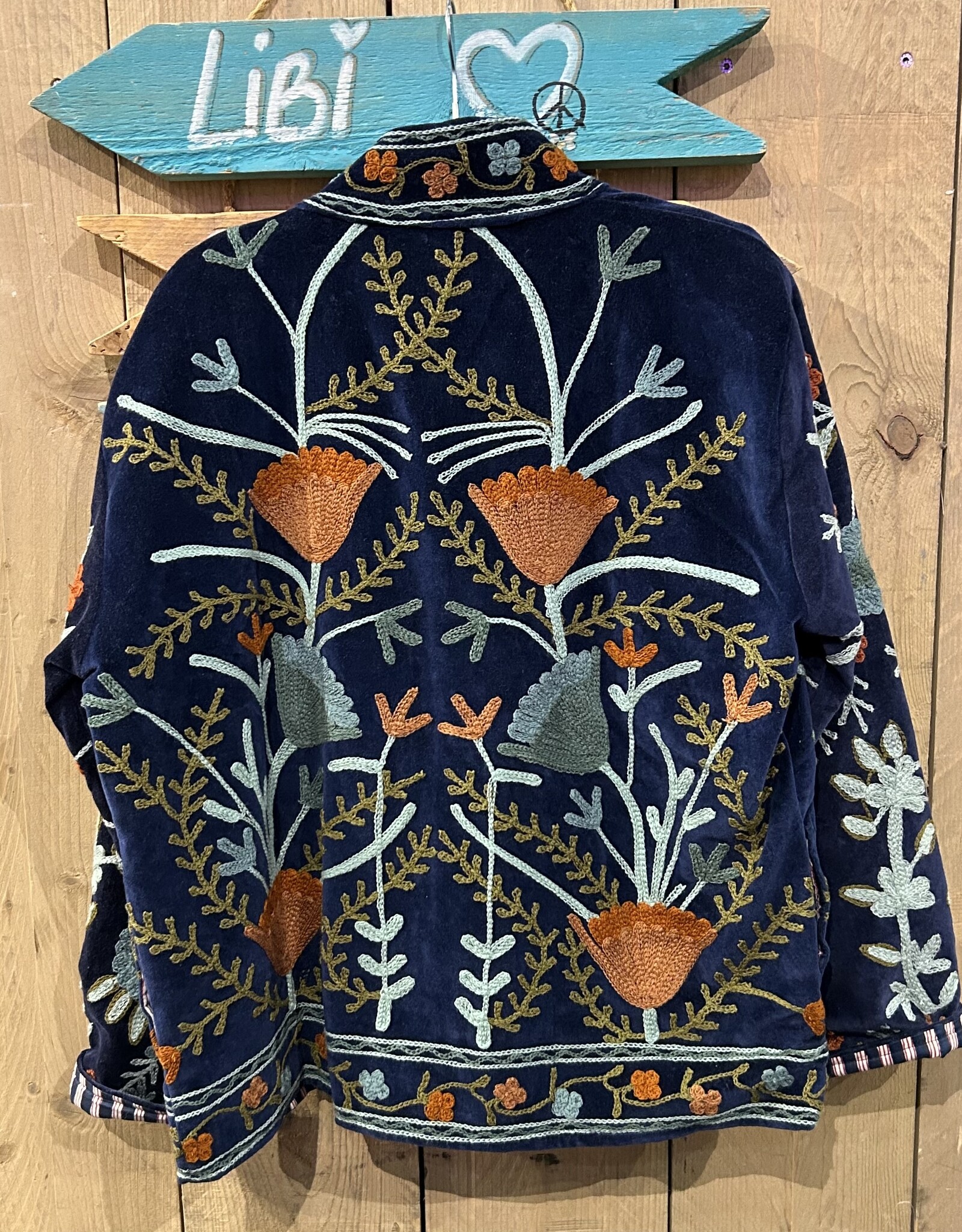 Suzani velvet jasje – donkerblauw bloemen