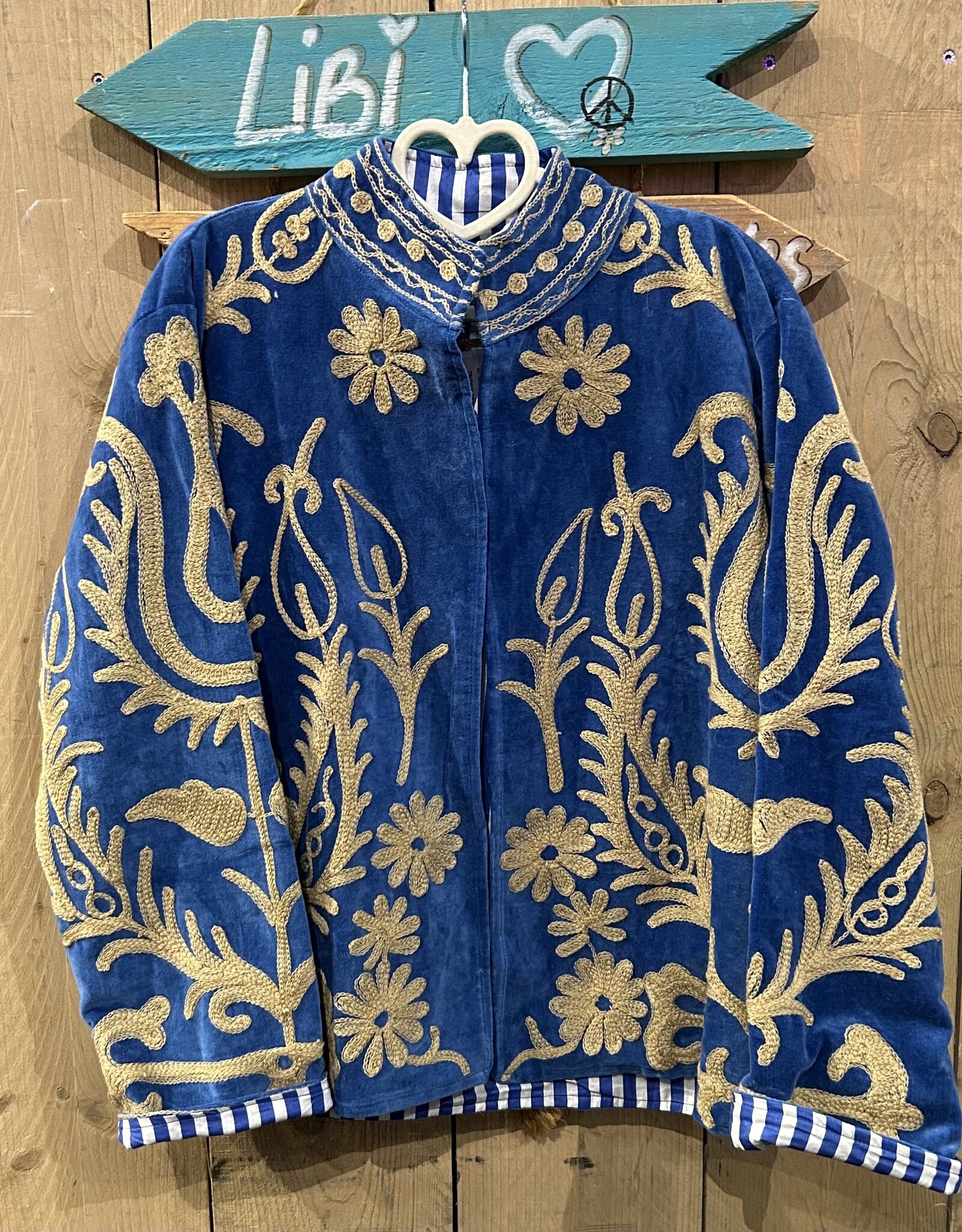 Suzani velvet jasje – blauw beige