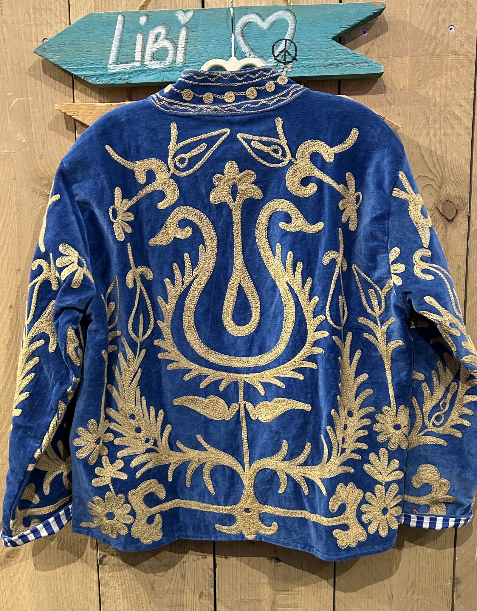 Suzani velvet jasje – blauw beige