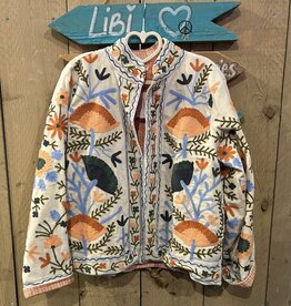 Suzani velvet jasje – ecru bloemen oranje