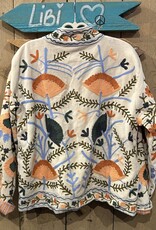 Suzani velvet jasje – ecru bloemen oranje