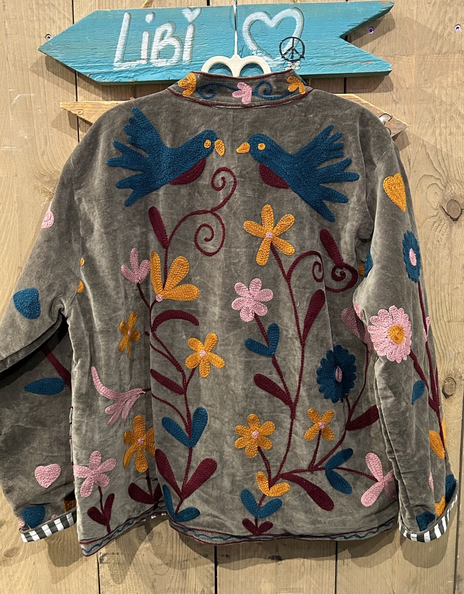 Suzani velvet jasje – grijs vogels