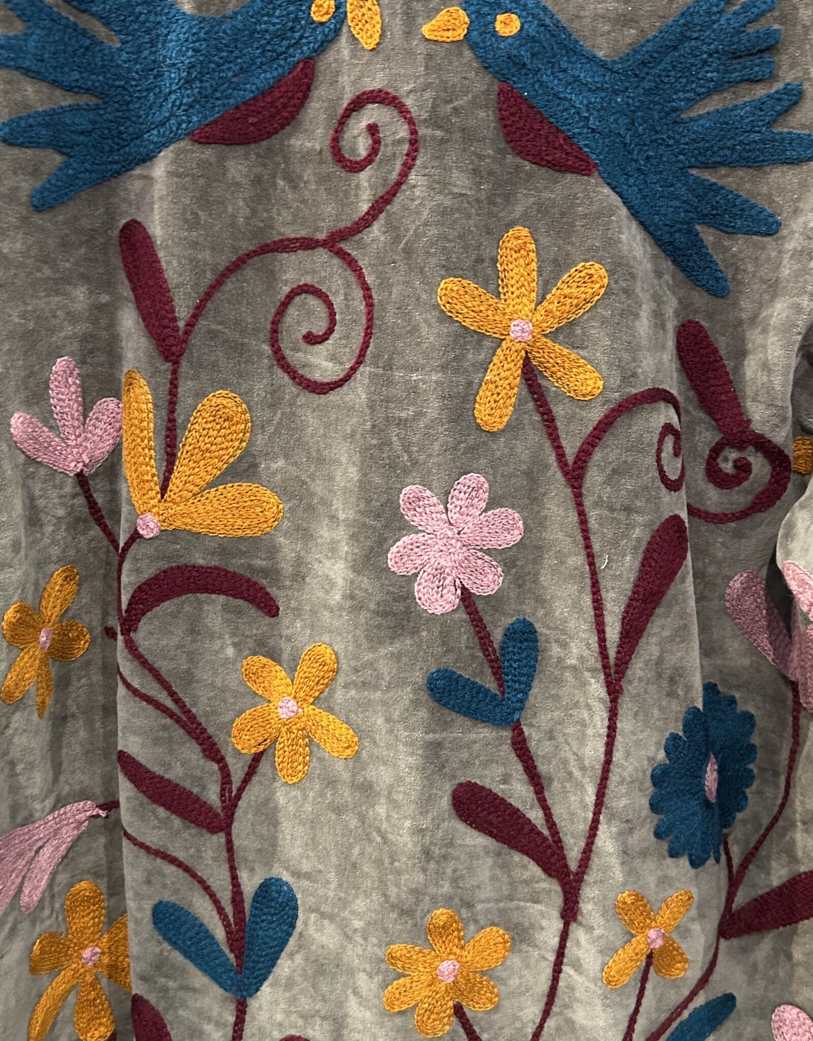 Suzani velvet jasje – grijs vogels