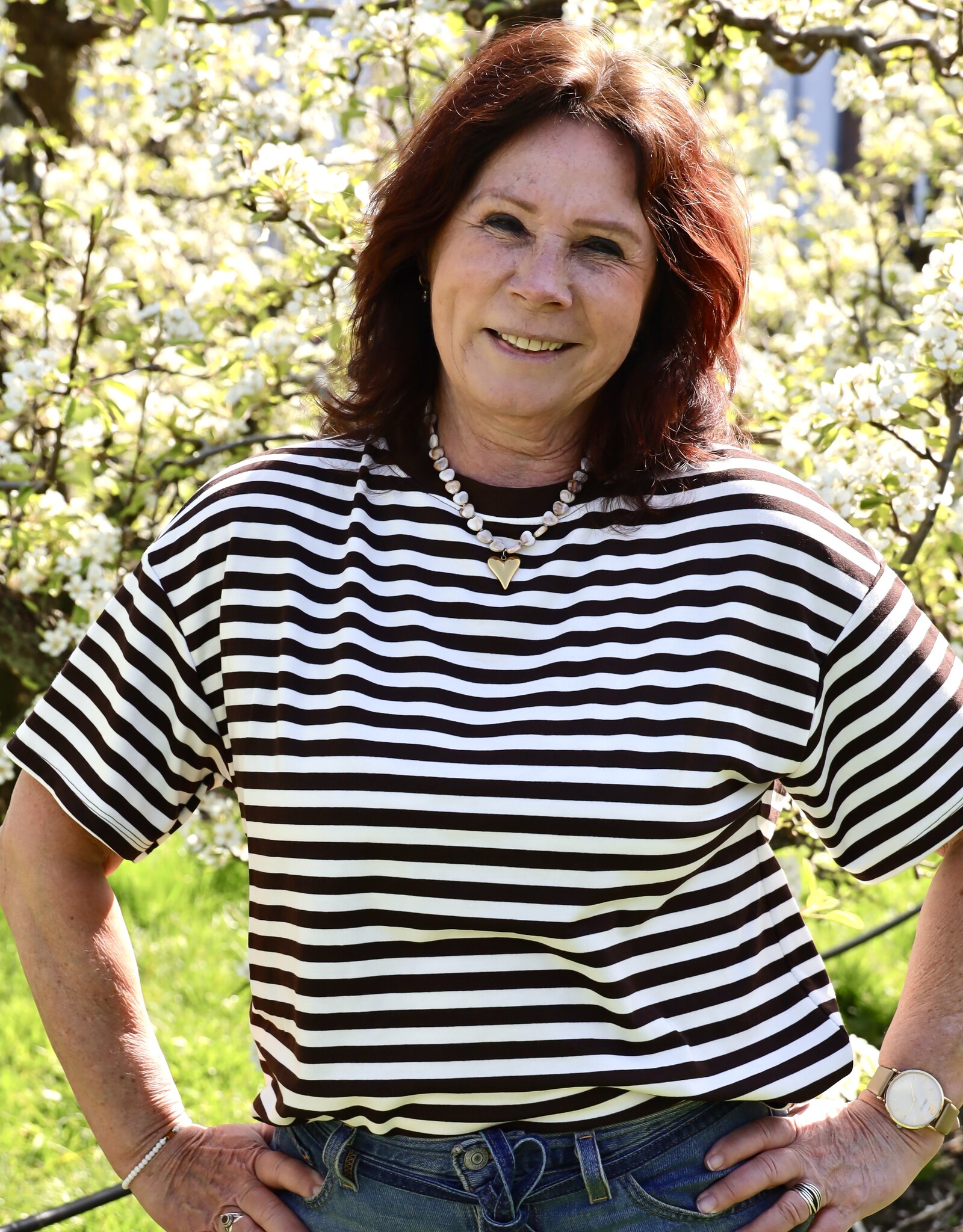 Gestreept t-shirt - bruin/wit