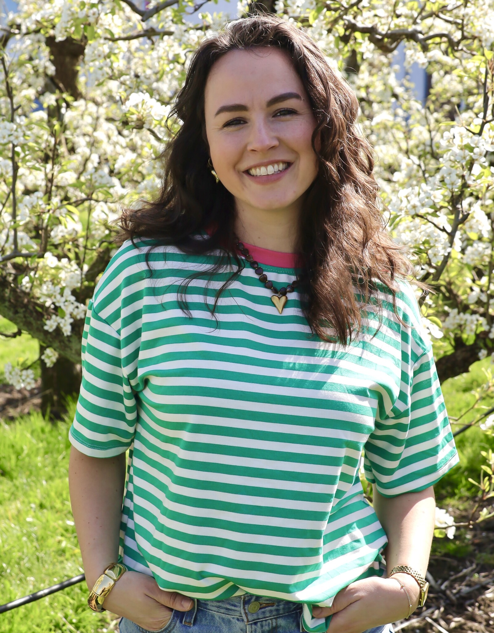 Gestreept t-shirt - groen/wit