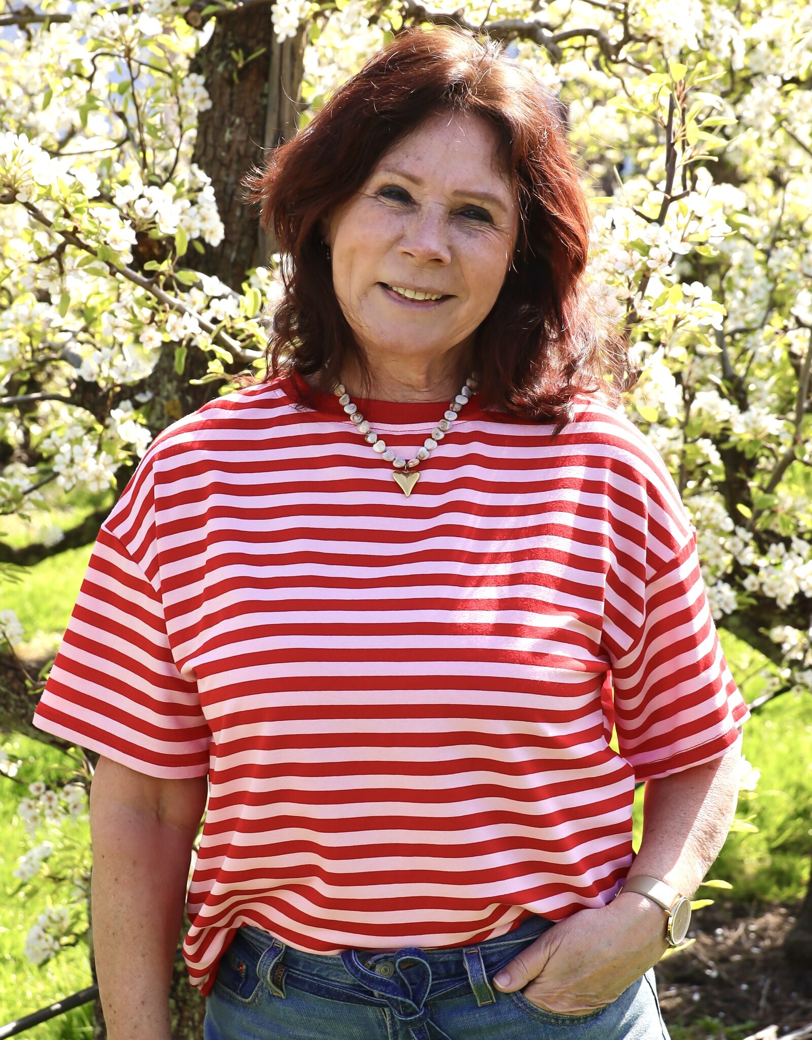 Gestreept t-shirt - lichtroze/rood