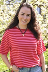 Gestreept t-shirt - donker roze/rood