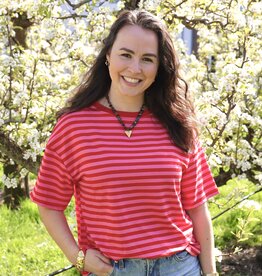 Gestreept t-shirt - donker roze/rood