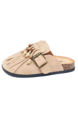 Klompjes franjes beige
