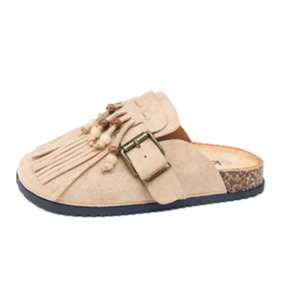 Klompjes franjes beige