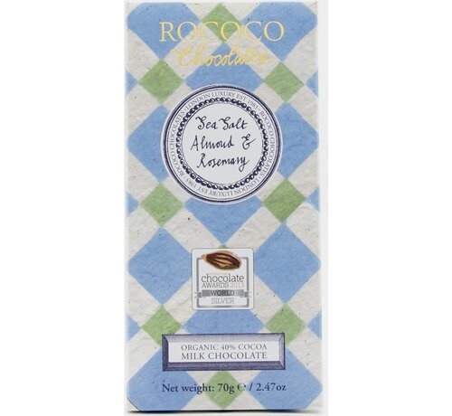 Rococo Chocolates Milchschokolade 37% Sea Salt, Almond & Rosemary