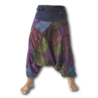 Uniseks harembroek Patchwork blauw Fishermanspants Uniseks harembroek Patchwork blauw
