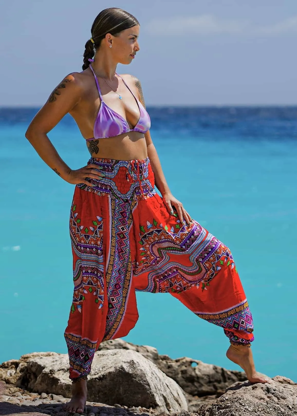 kleurrijke festival harembroek met Bohemian prints en comfortabele pasvorm