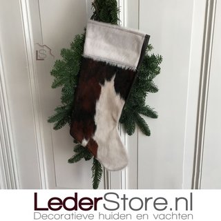Koeienhuid kerstsok bruin zwart wit 50x24cm