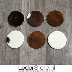 Koeienhuid onderzetters normandier bruin zwart wit 10x10cm