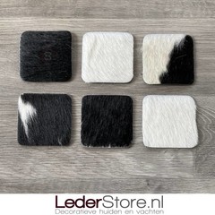 Cowhide coasters black white 10x10cm