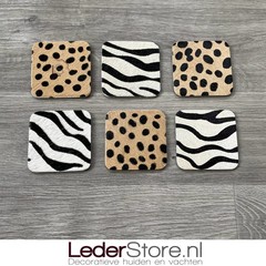 Koeienhuid onderzetters cheetah print 10x10cm