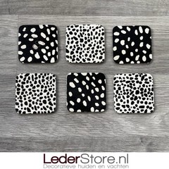 Koeienhuid onderzetters dalmatier reversed grote stippen 10x10cm