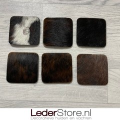 Cowhide coasters normandier black white brown 10x10cm