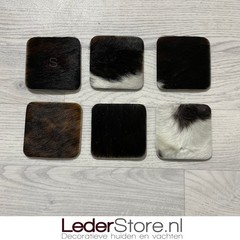 Koeienhuid onderzetters normandier zwart wit bruin 10x10cm