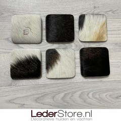 Geitenhuid onderzetters bruin zwart wit 10x10cm