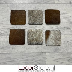 Geitenhuid onderzetters bruin wit 10x10cm