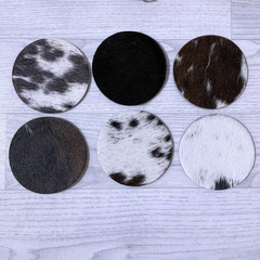 Cowhide coasters brown white black 10x10cm