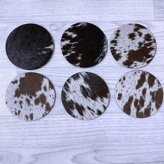 Cowhide coasters brown white black 10x10cm