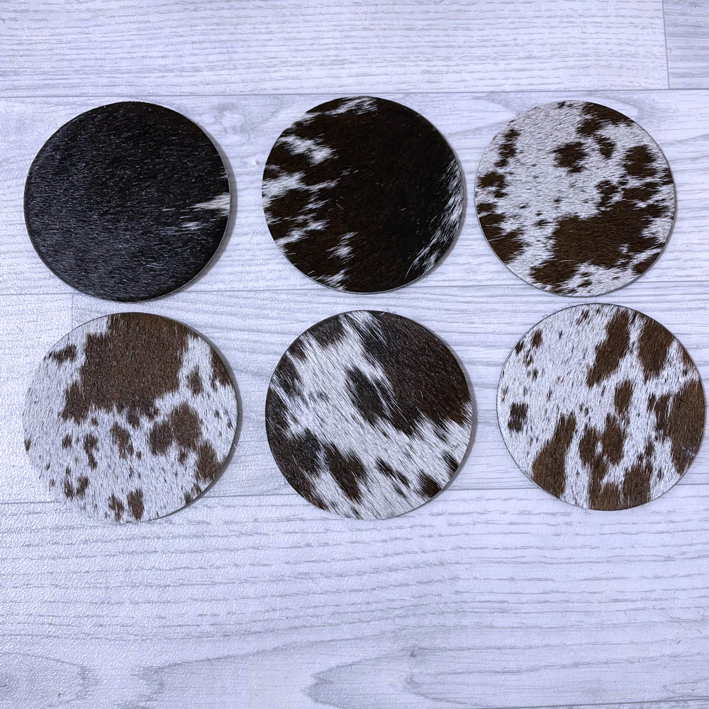 Buy cowhide coasters brown white black 10x10cm